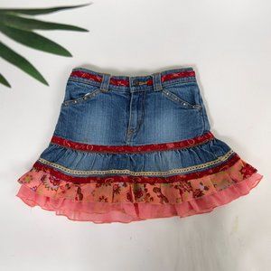 Vintage Y2K Mary Kate And Ashley Girls Tiered Floral Denim Skirt / Size: 4